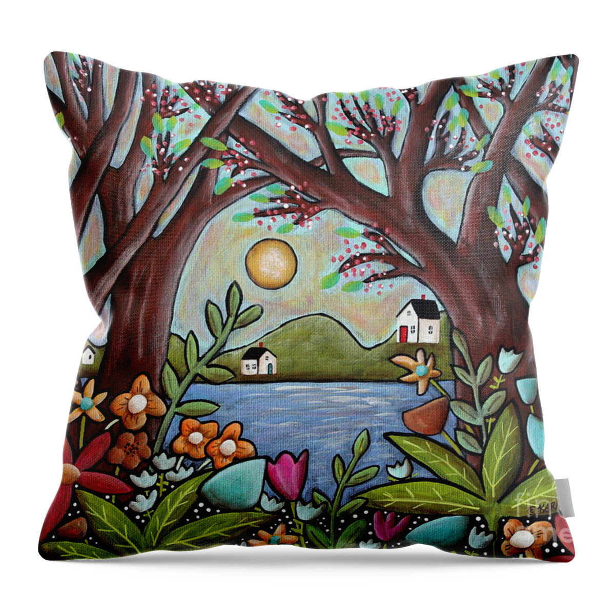 Seascape Throw Pillow featuring the painting Lake Cottages by Karla Gerard