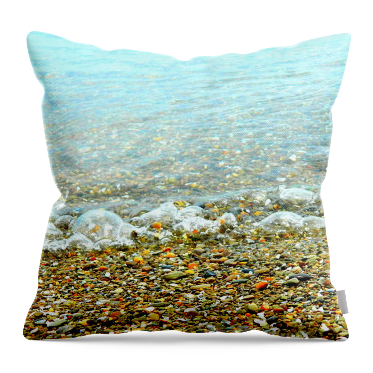 Water Throw Pillow featuring the photograph Lake Erie Bubble Waves by Kathy Barney