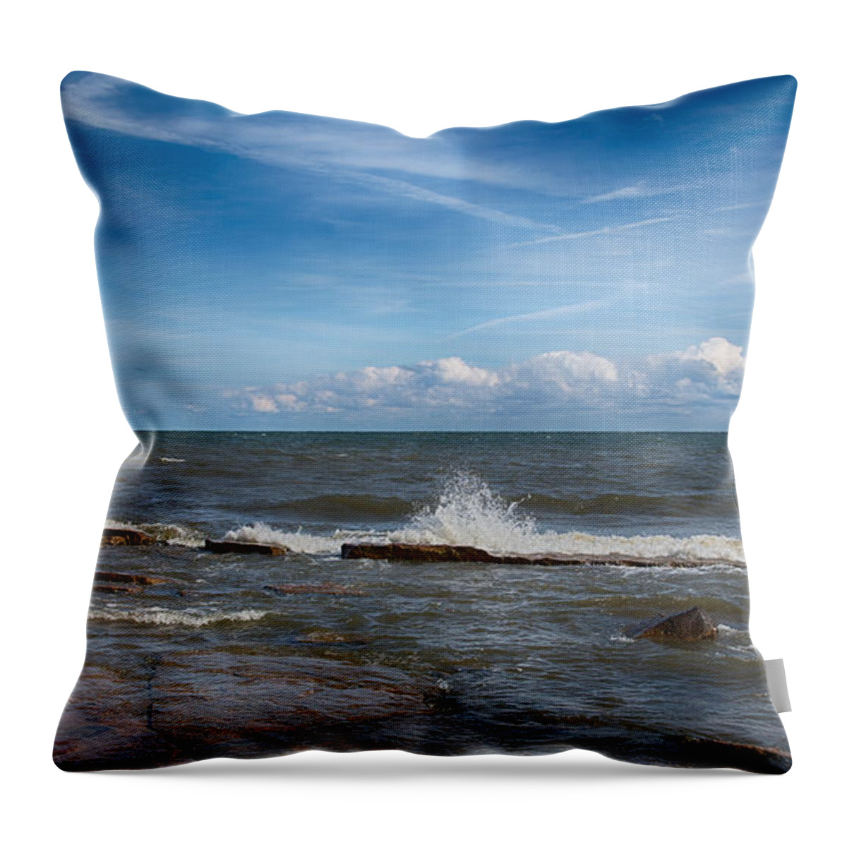 Sky Throw Pillow featuring the photograph Lake Erie Surf by John M Bailey