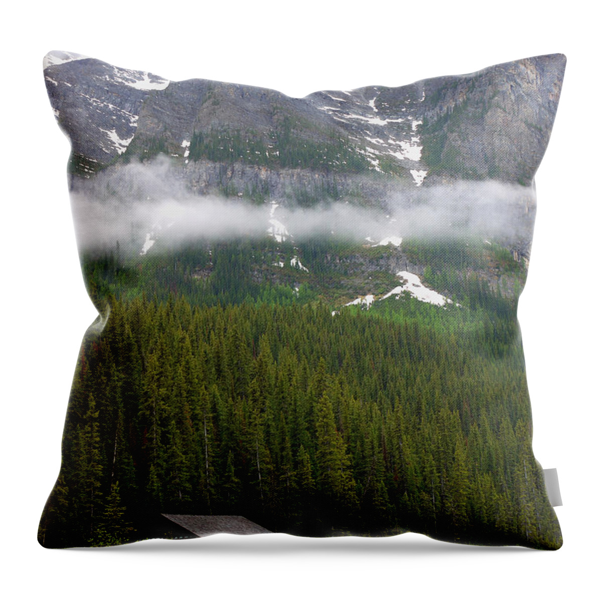 Lake Throw Pillow featuring the photograph Lake Louise Cabin by Brenda Kean