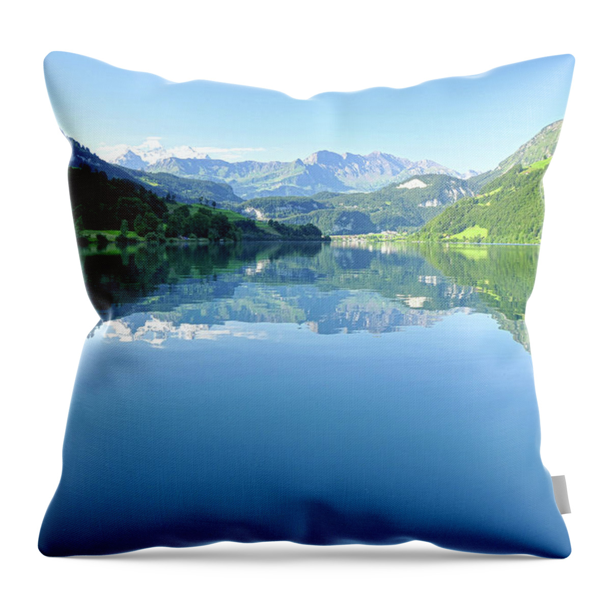 Scenics Throw Pillow featuring the photograph Lake Lungern by Ceca Photography