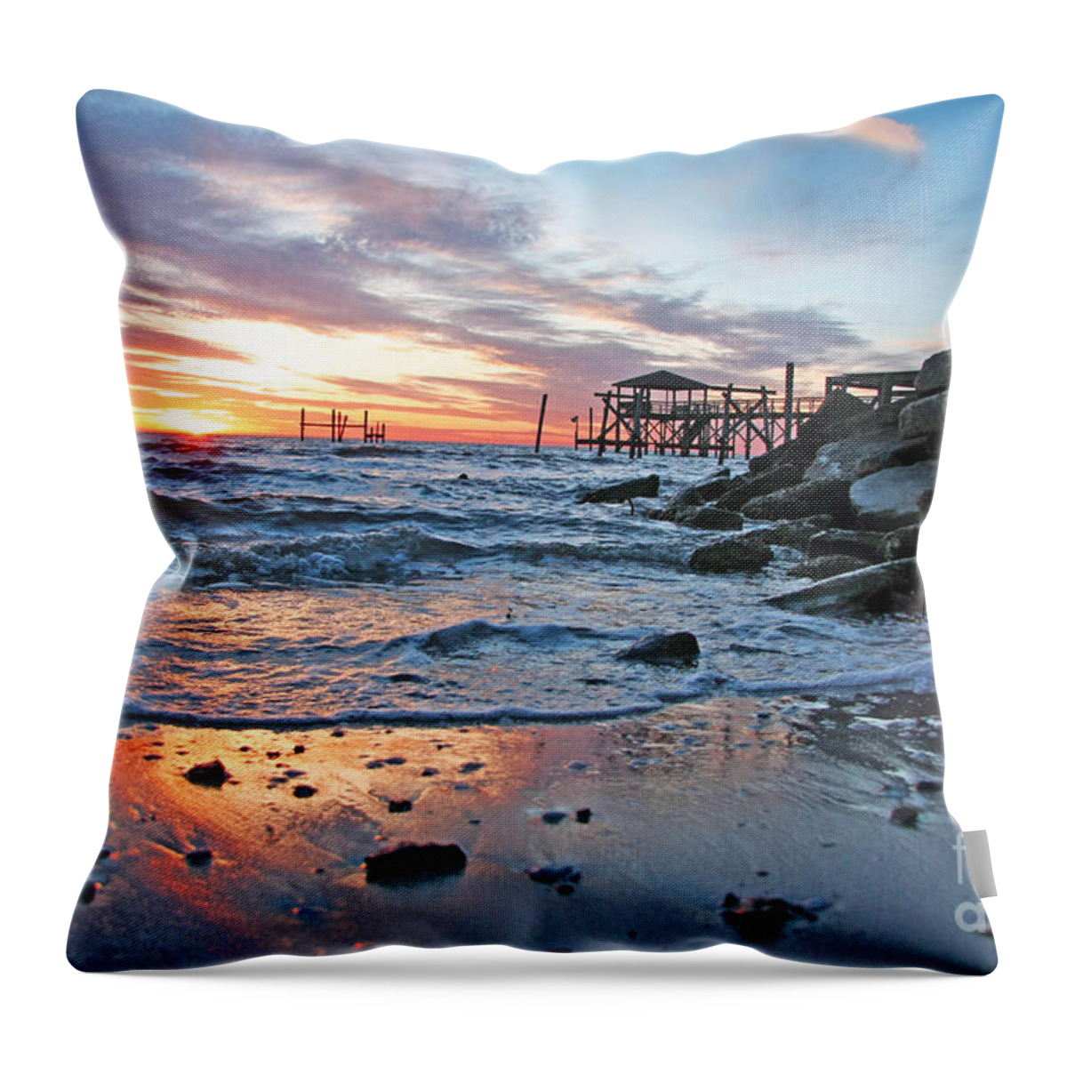 Sunset Photography Throw Pillow featuring the photograph Lake Ponchartrain Sunset by Luana K Perez