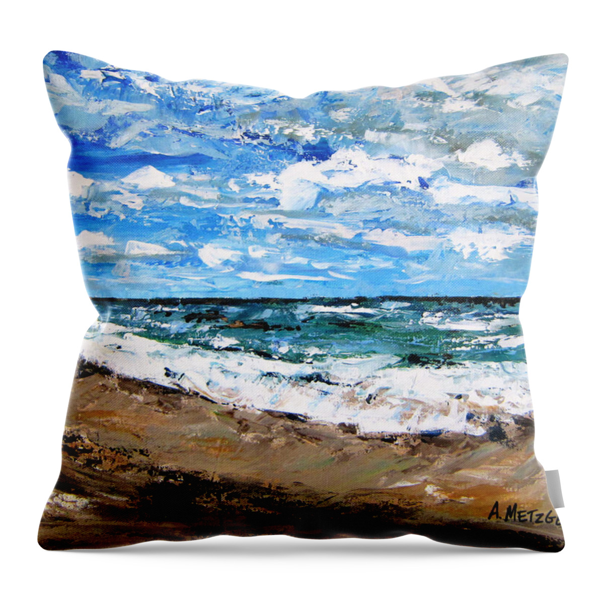 Ocean Throw Pillow featuring the painting Lake Worth Beach by Alan Metzger