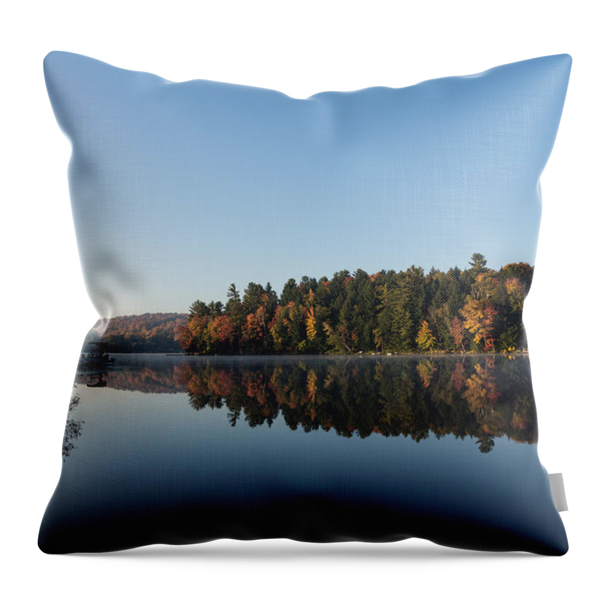 Lakeside Living Throw Pillow featuring the photograph Lakeside Cottage Living - Peaceful Morning Mirror by Georgia Mizuleva