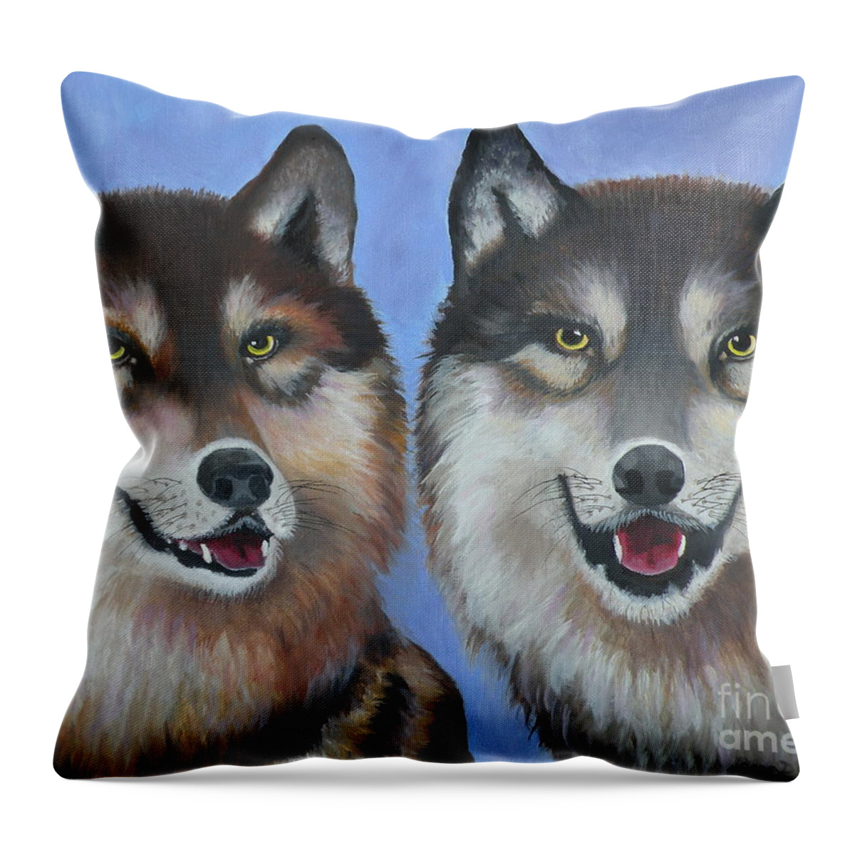 Wolves Throw Pillow featuring the painting Lakota and Arapaho by Lora Duguay