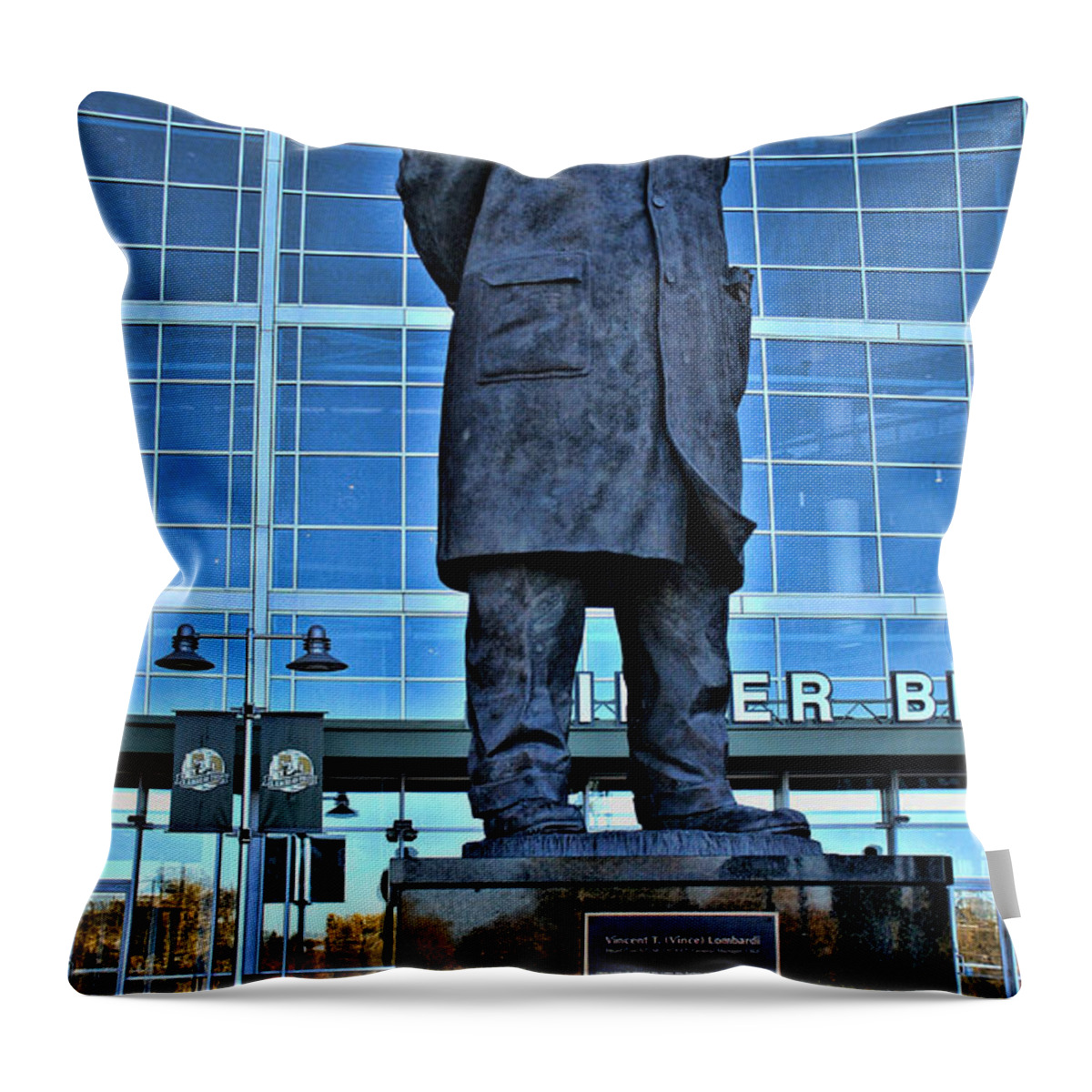Lambeau Field Throw Pillow featuring the photograph Lambeau Field and Vince by Tommy Anderson