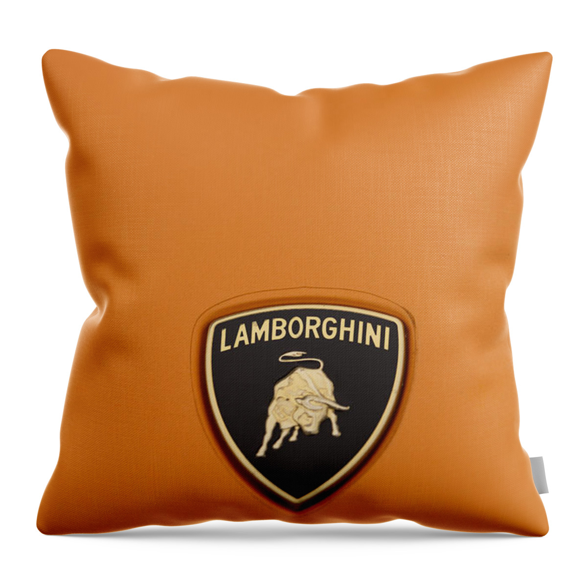 Lamborghini Throw Pillow featuring the photograph Lambo Hood Ornament Orange by Scott Campbell