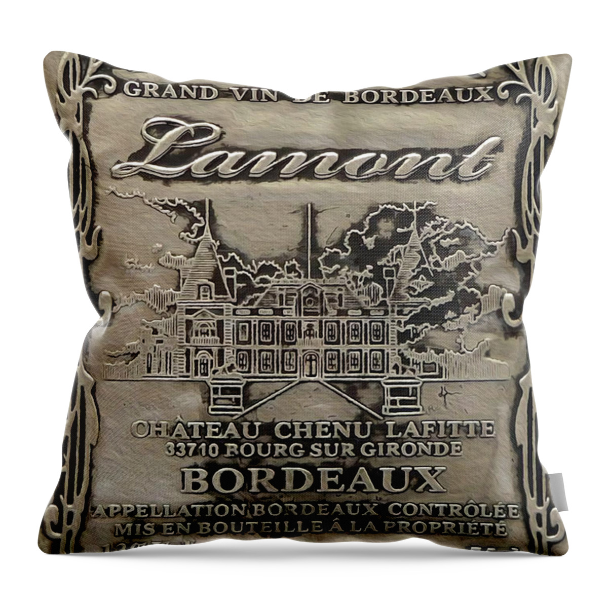 Wine Throw Pillow featuring the mixed media Lamont Grand Vin De Bordeaux by Jon Neidert
