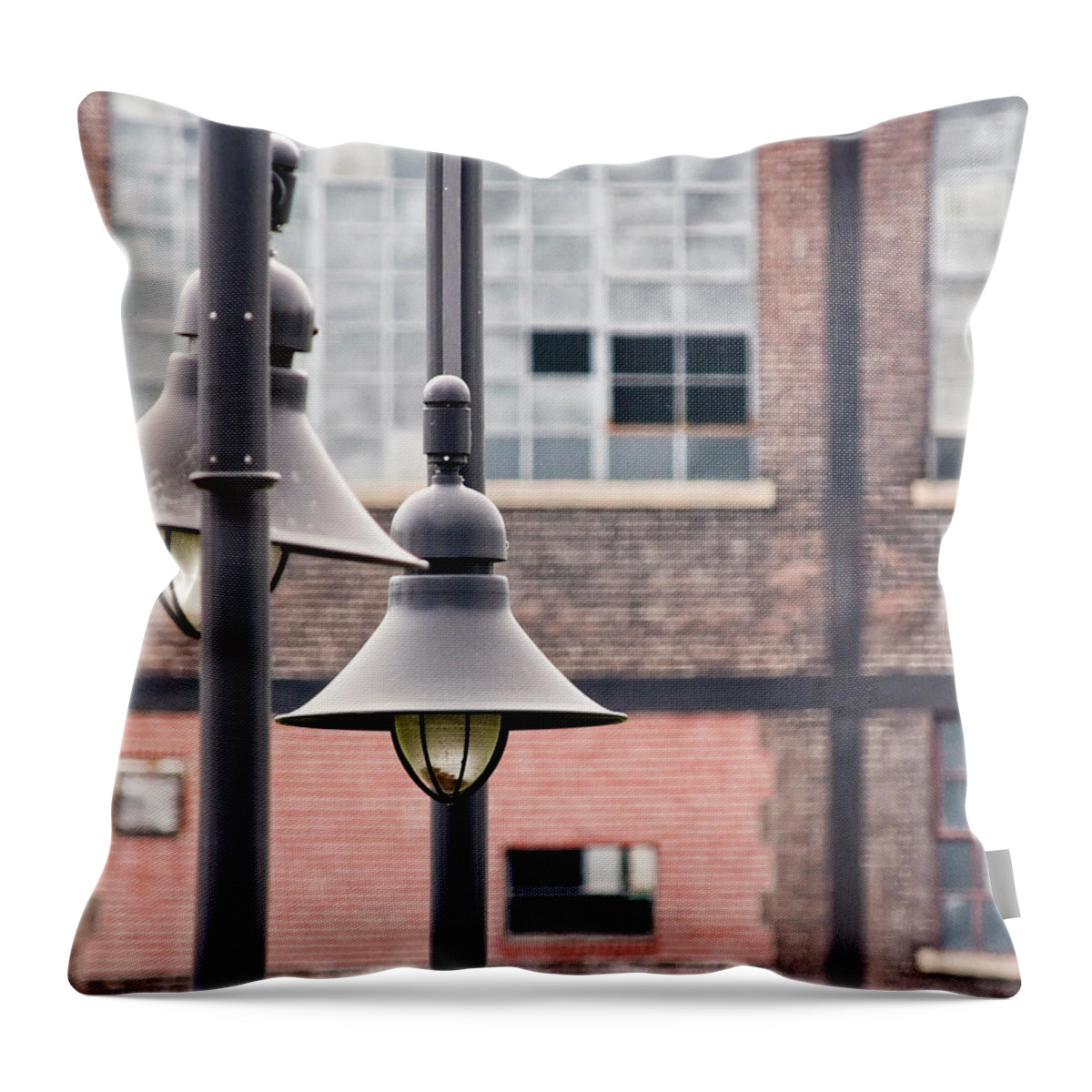 Bethlehem Steel Throw Pillow featuring the photograph Lamp Posts by Michael Dorn