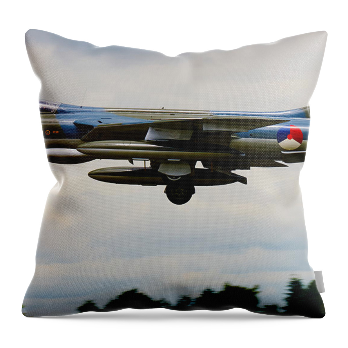 Low-flying Throw Pillow featuring the photograph Landing jet-fighter by Nick Biemans