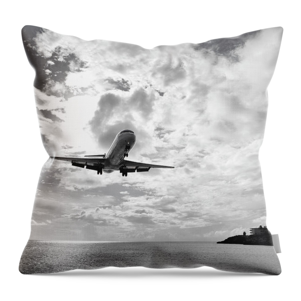 Outdoors Throw Pillow featuring the photograph Landing Jet by Nathan Blaney