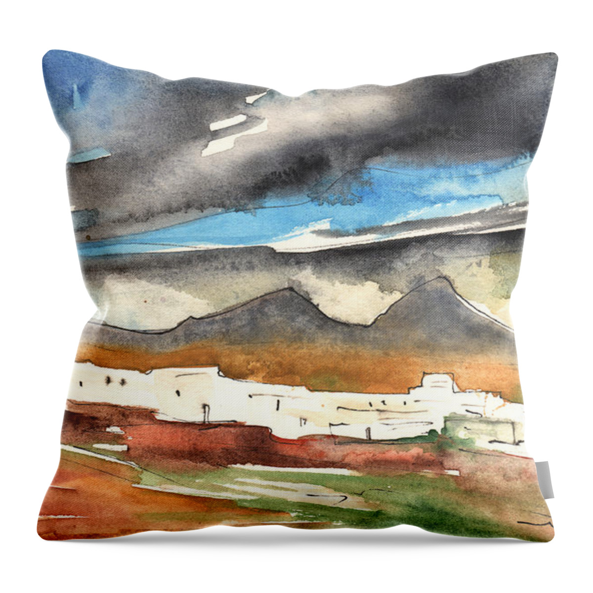 Travel Throw Pillow featuring the painting Landscape of Lanzarote 01 by Miki De Goodaboom