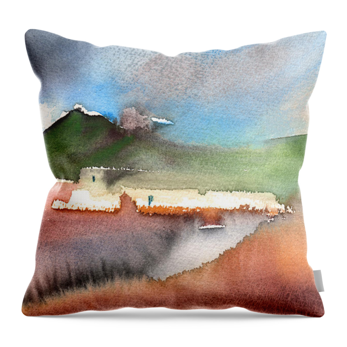 Travel Throw Pillow featuring the painting Landscape of Lanzarote 04 by Miki De Goodaboom