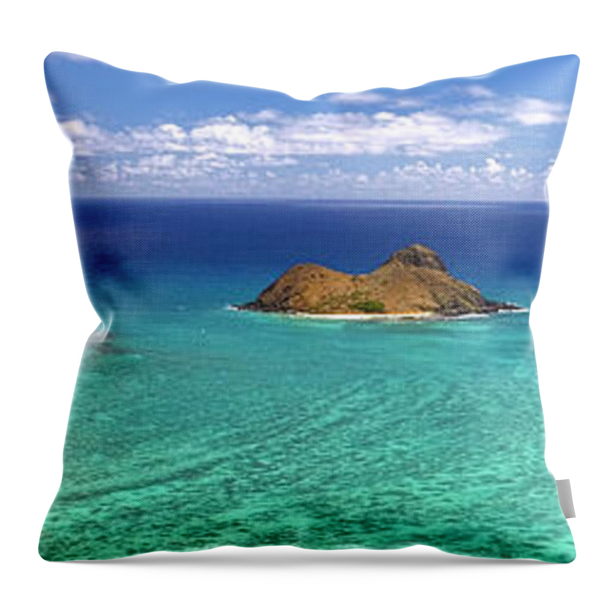 Lanikai Beach Throw Pillow featuring the photograph Lanikai Beach From Above Panorama by Aloha Art