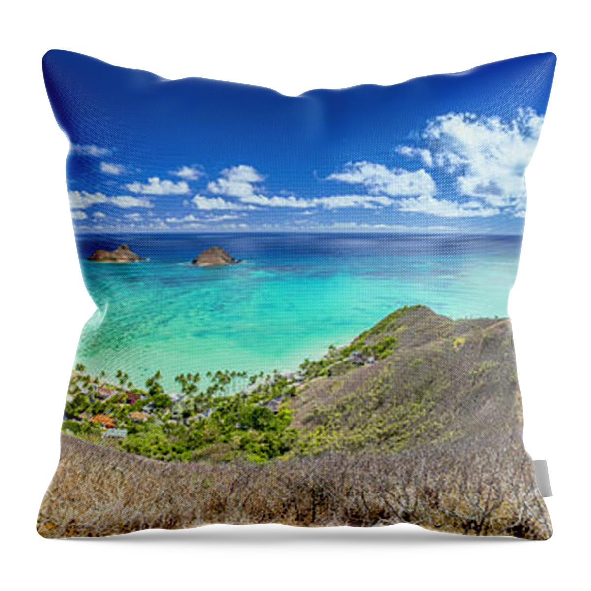 Lanikai Beach Throw Pillow featuring the photograph Lanikai Beach Panorama by Aloha Art