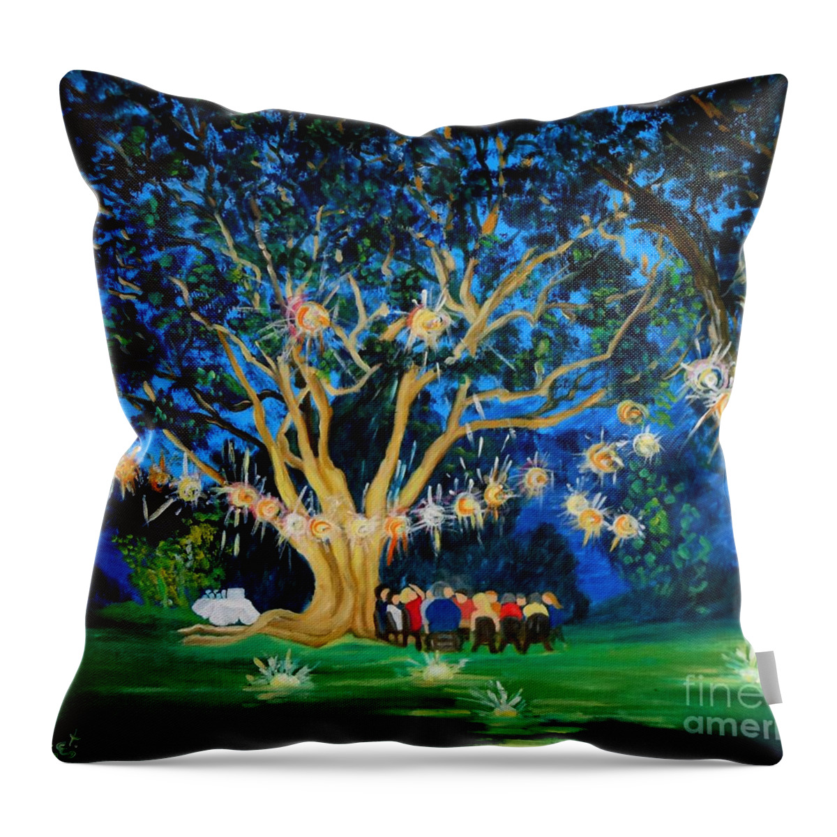 Lantern-light Throw Pillow featuring the painting Lantern Tree by Caroline Street