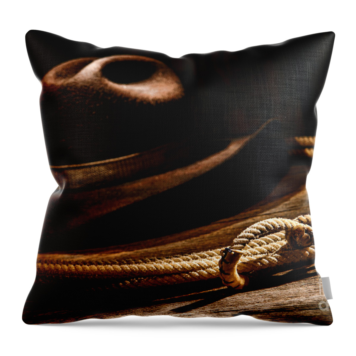 Cowboy Hat Throw Pillow featuring the photograph Lariat and Hat by Olivier Le Queinec
