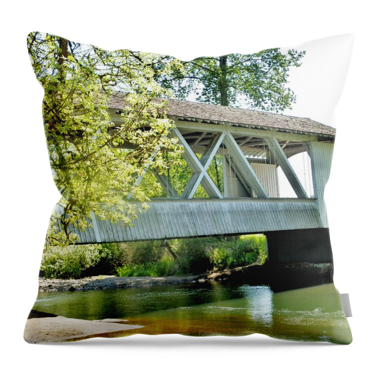 Bridge Throw Pillow featuring the photograph Larwood Covered Bridge by VLee Watson