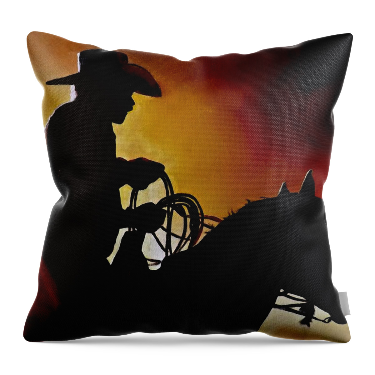 Cowboy Throw Pillow featuring the painting Last Roping by Barry BLAKE