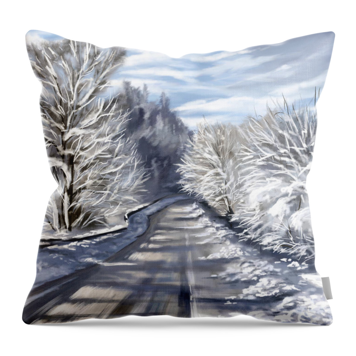 Winter Throw Pillow featuring the painting Last snow series n1 by Veronica Minozzi