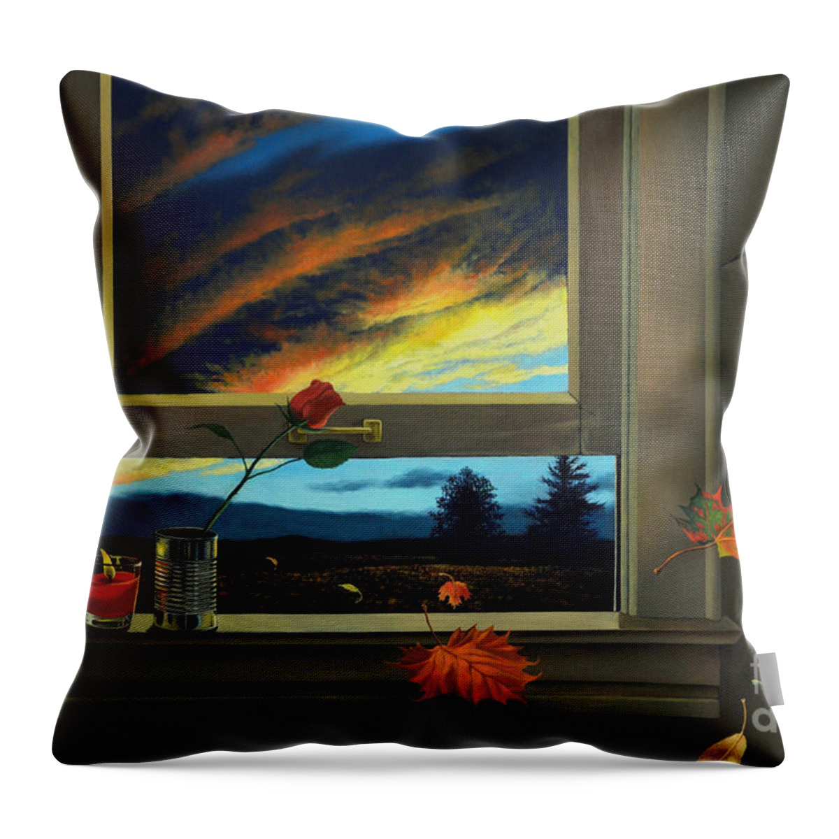 Rose Throw Pillow featuring the painting Late Autumn Breeze by Christopher Shellhammer by Christopher Shellhammer