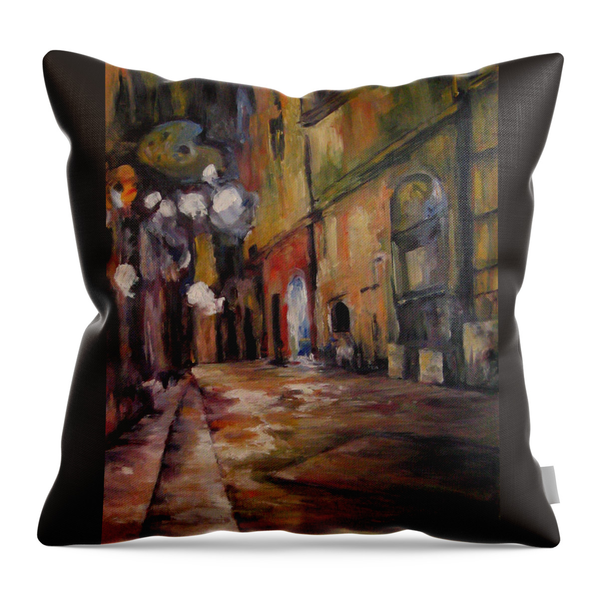Nice Throw Pillow featuring the painting Late Night in the Old City by Connie Schaertl