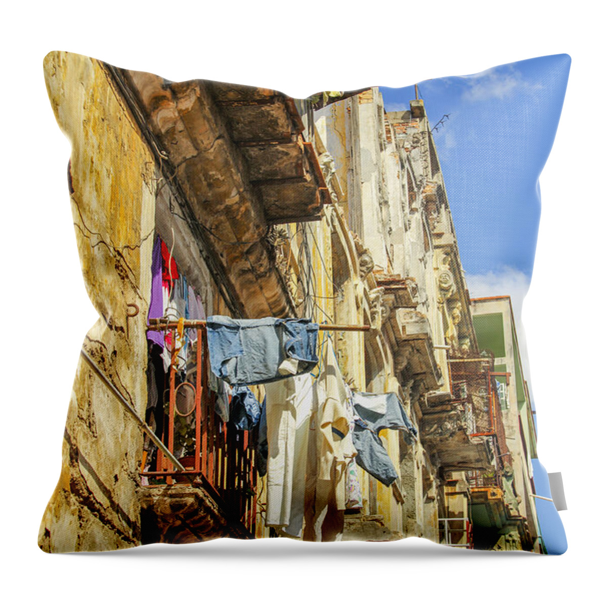 Antique Throw Pillow featuring the photograph Laundry drying in Havana by Patricia Hofmeester