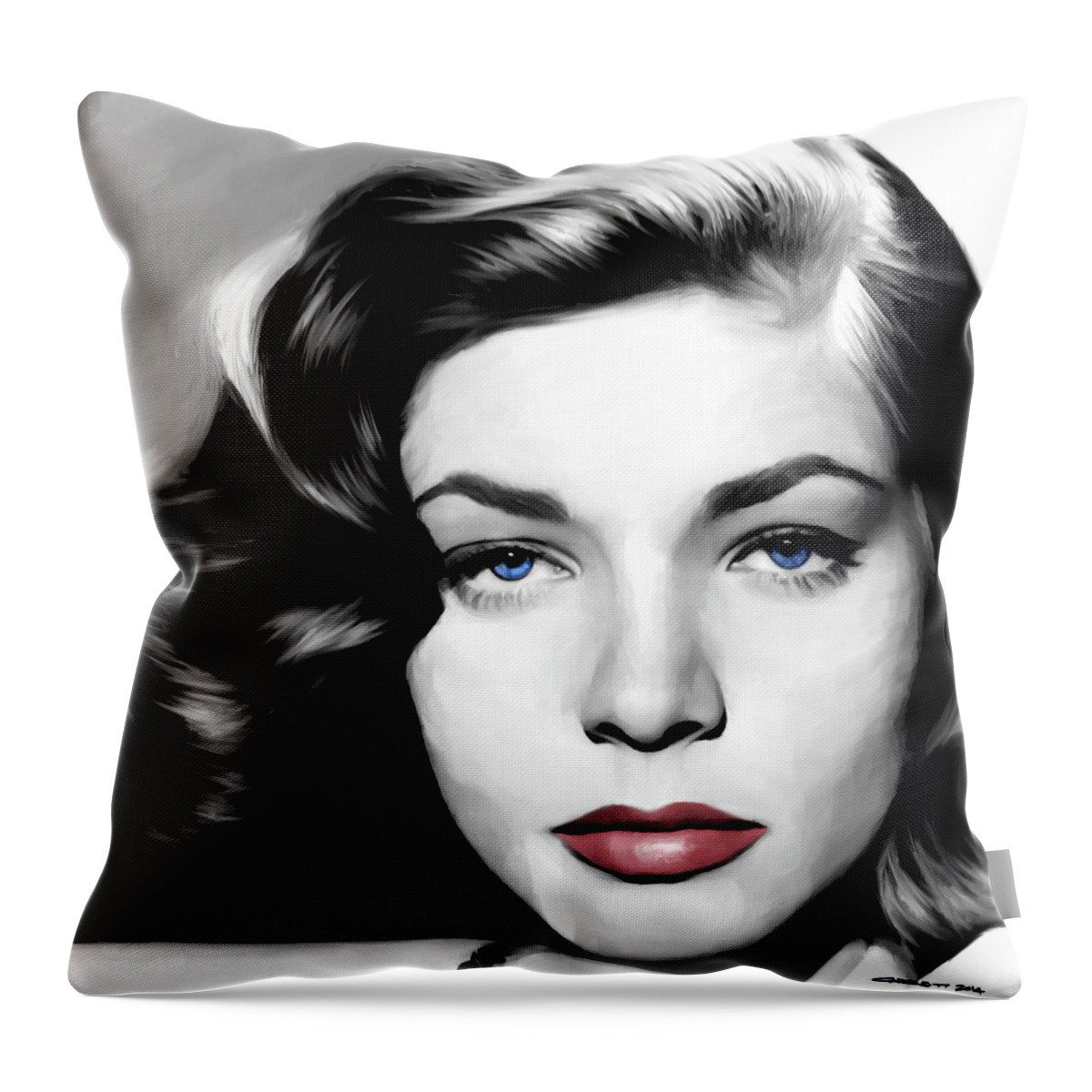 Lauren Bacall Throw Pillow featuring the digital art Lauren Bacall Large Size Portrait by Gabriel T Toro
