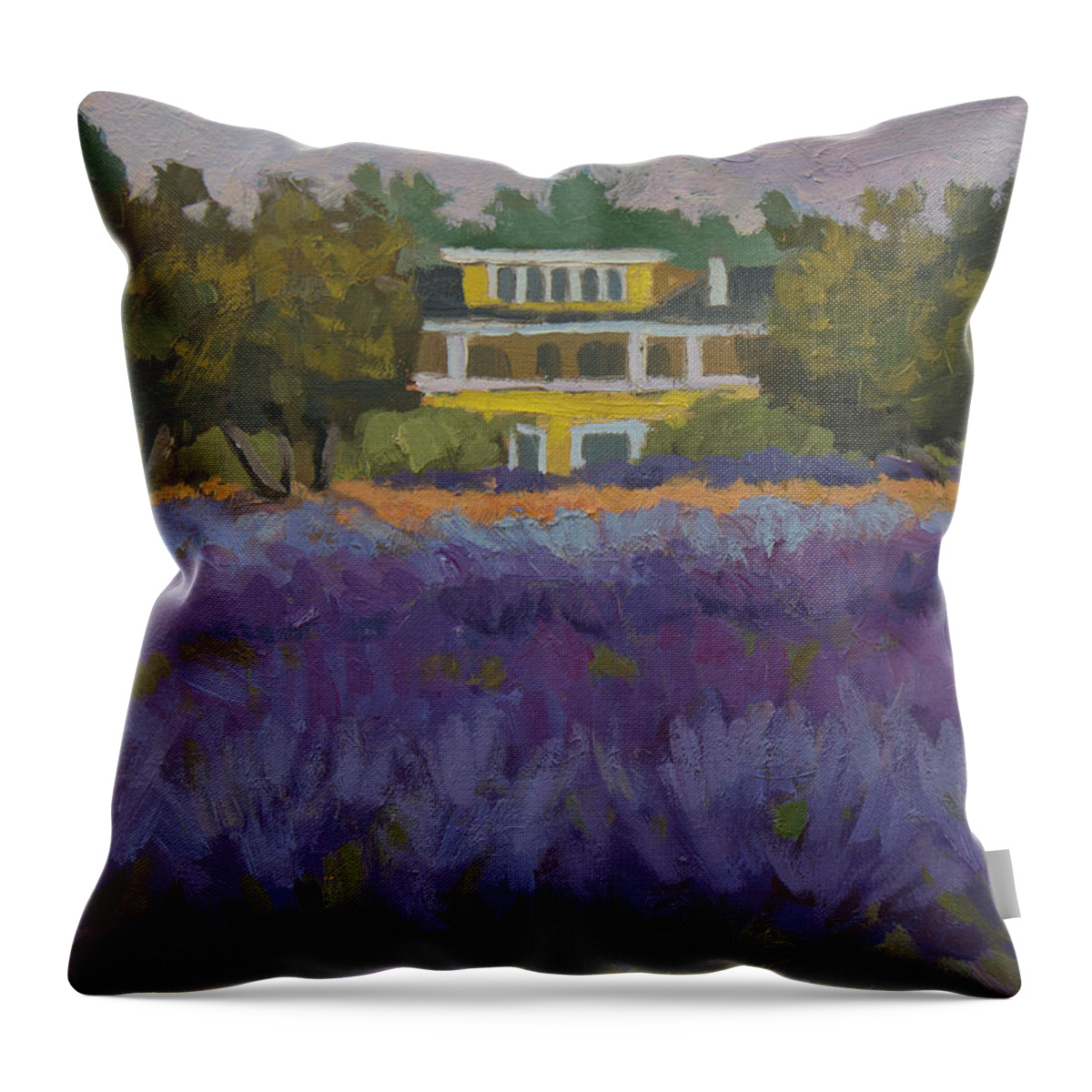 Lavender Throw Pillow featuring the painting Lavender Farm on Vashon Island by Diane McClary