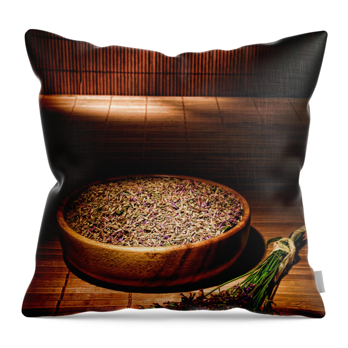 Aromatherapy Throw Pillow featuring the photograph Lavender Flowers and Seeds by Olivier Le Queinec