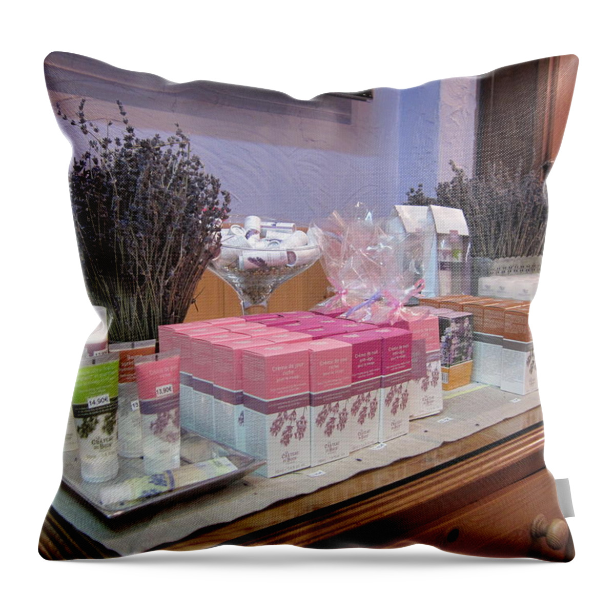 Lavender Throw Pillow featuring the photograph Lavender Museum Shop 2 by Pema Hou