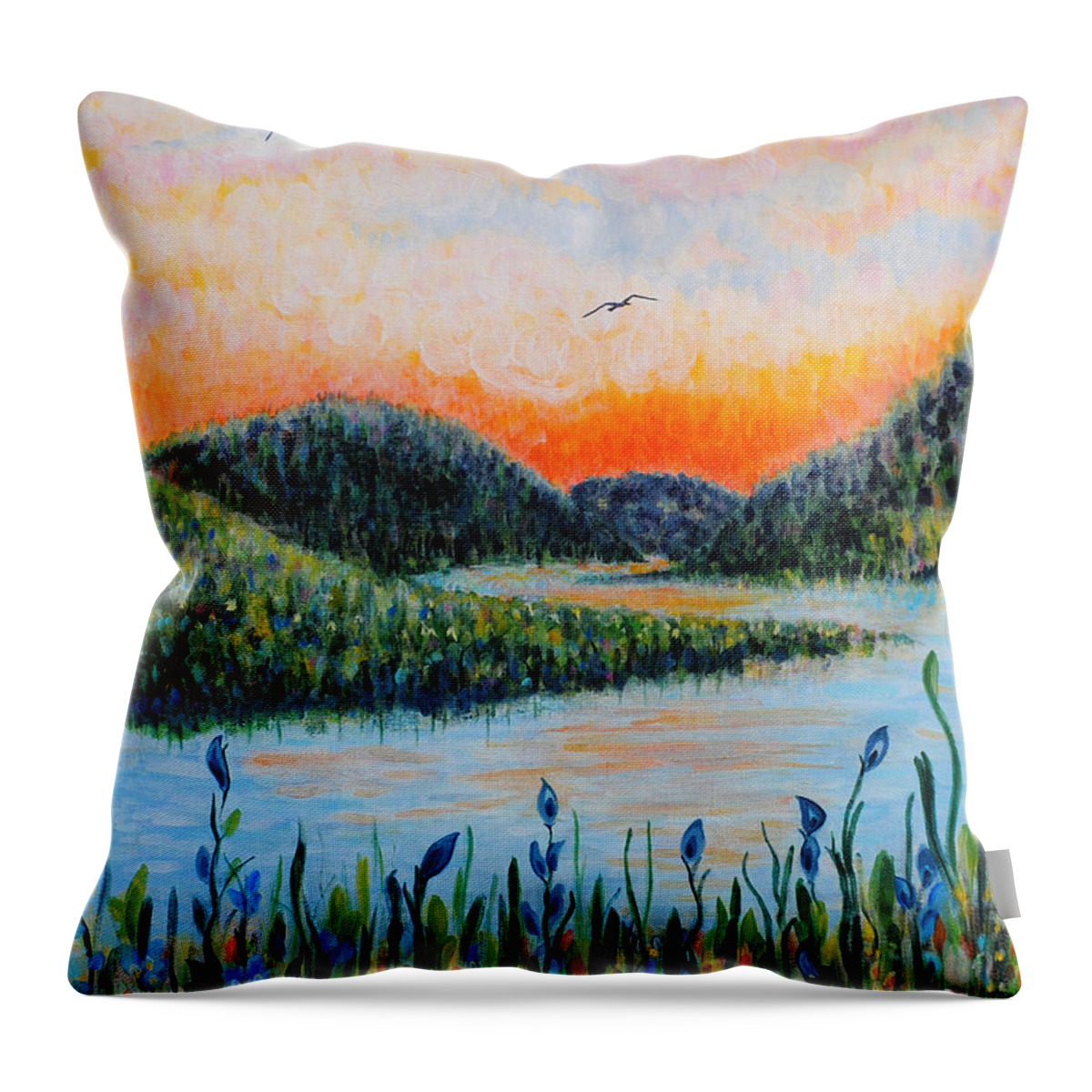 Lazy River Throw Pillow featuring the painting Lazy River by Holly Carmichael