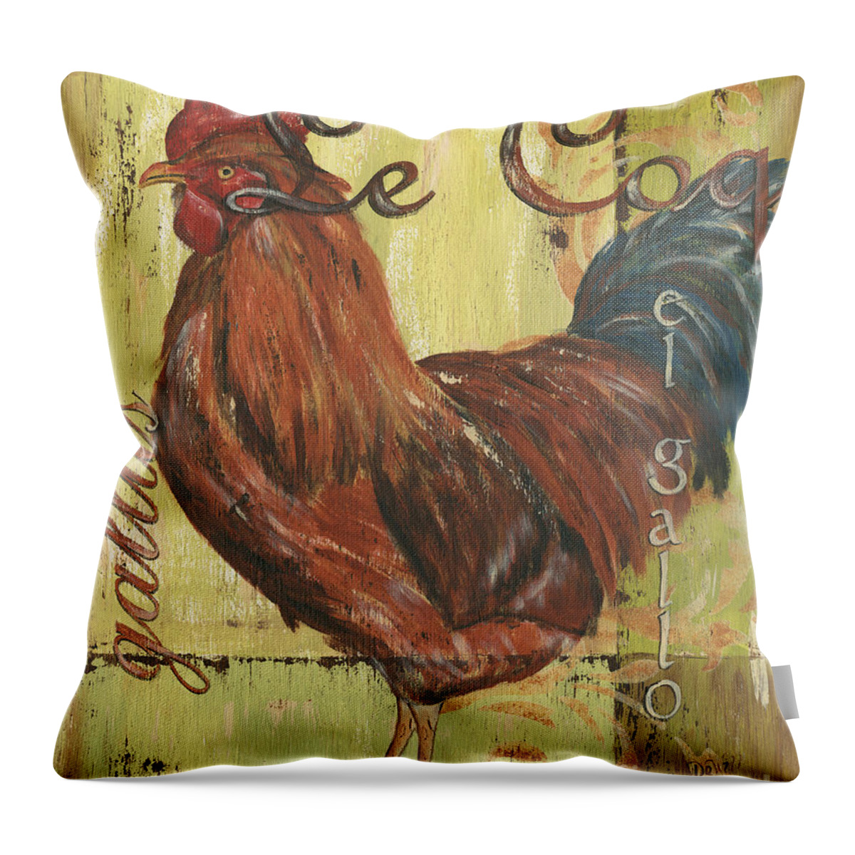 Rooster Throw Pillow featuring the painting Le Coq by Debbie DeWitt