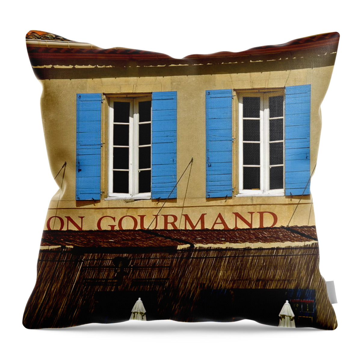 Le Lion Gourmand Throw Pillow featuring the photograph Le Lion Gourmand in Arles by Kirsten Giving