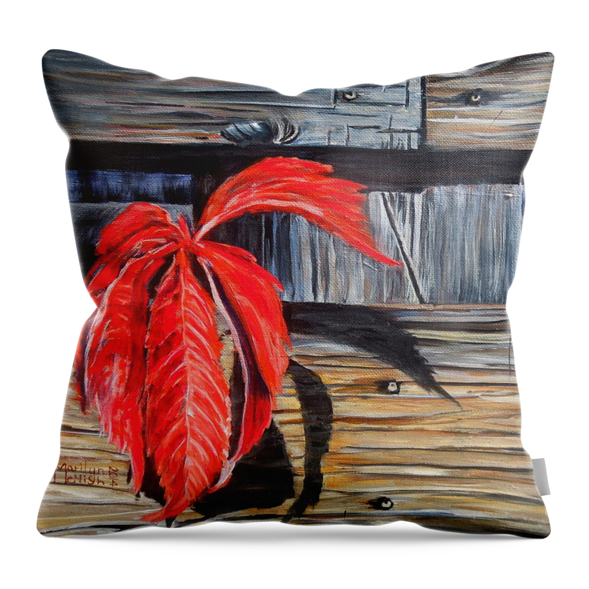 Planks Throw Pillow featuring the painting Leaf shadow 2 by Marilyn McNish