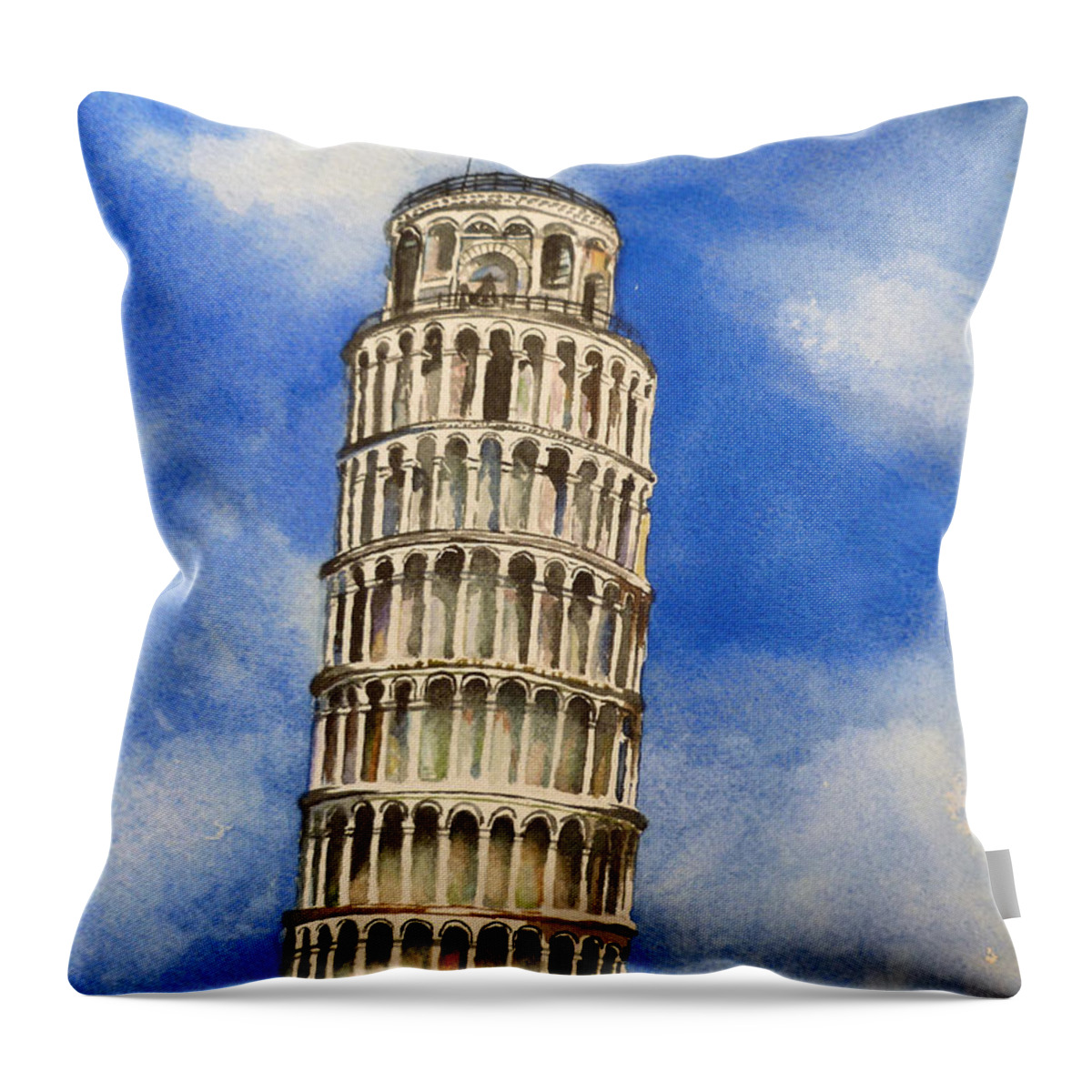 Leaning Tower Throw Pillow featuring the painting Leaning Tower of Pisa by Michal Madison