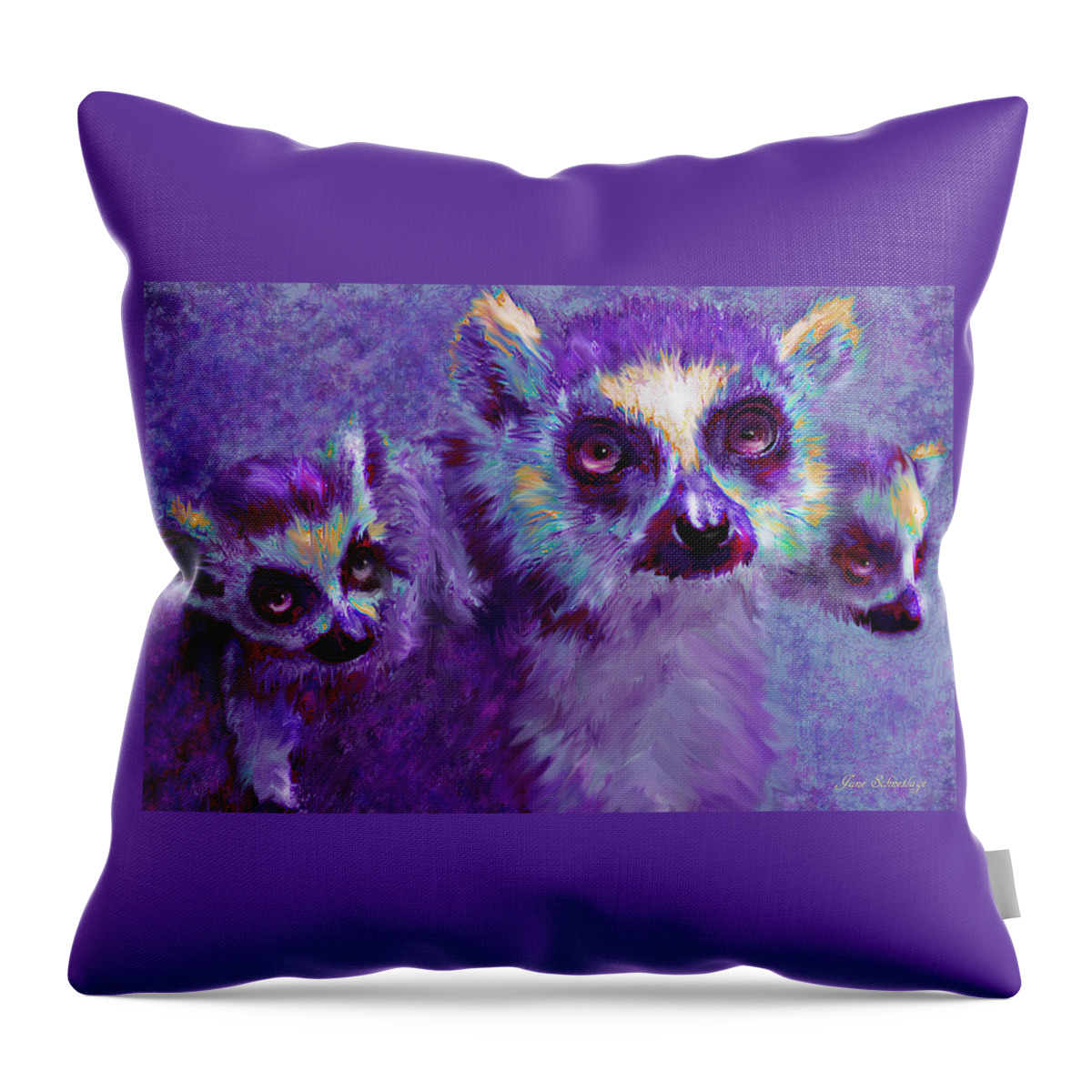 Lemur Throw Pillow featuring the digital art Leaping Lemurs by Jane Schnetlage