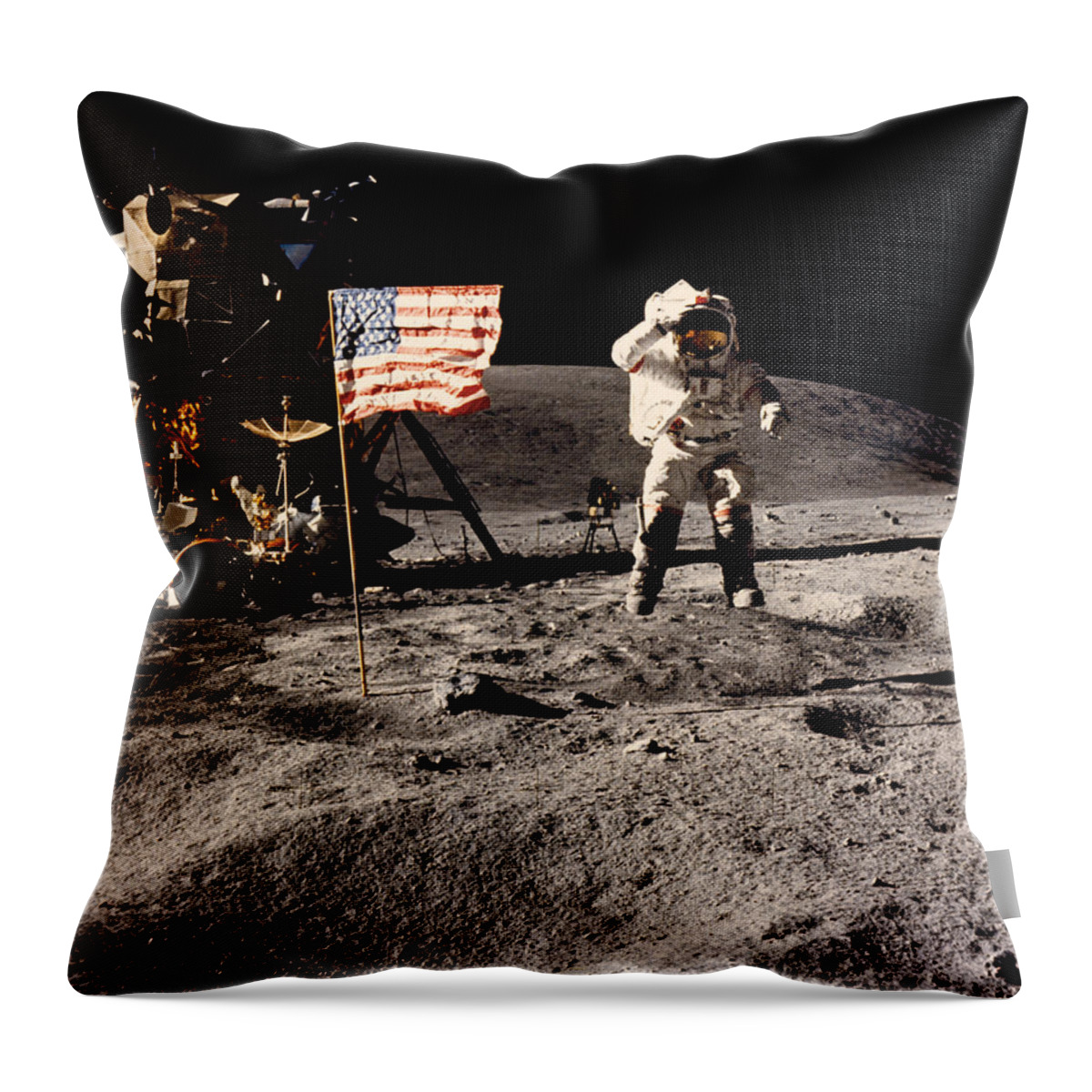 1 Person Throw Pillow featuring the photograph Leaping Lunar Flag Salute by Underwood Archives