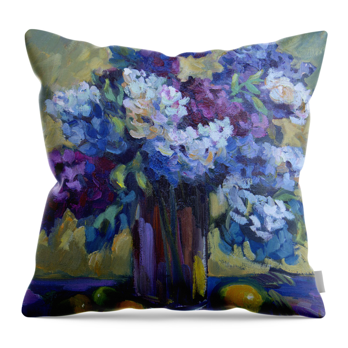 Still Life Throw Pillow featuring the painting Lemons and Lilacs by Diane McClary