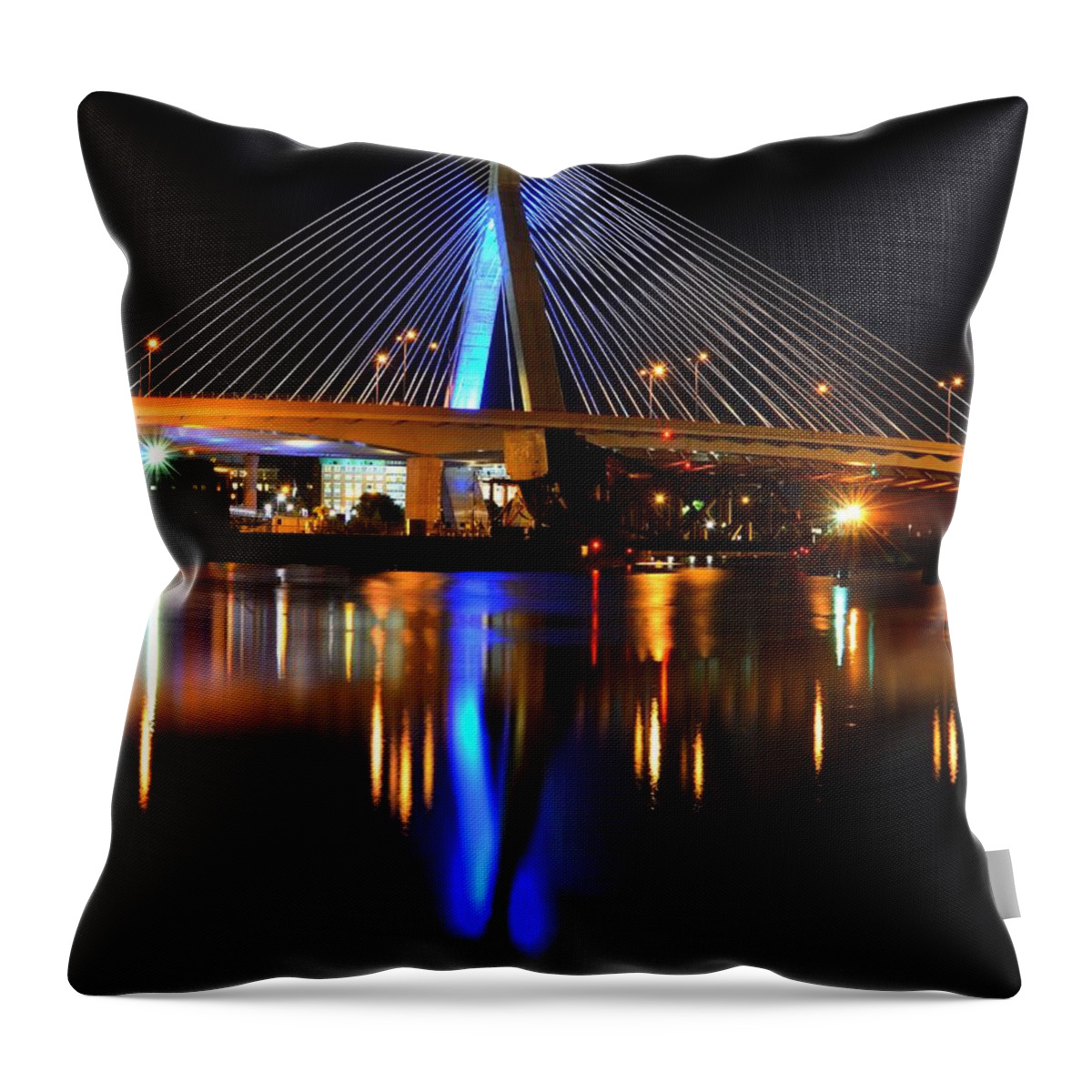 Boston Throw Pillow featuring the photograph Lenny Zakim Bridge from North Point Park by Toby McGuire