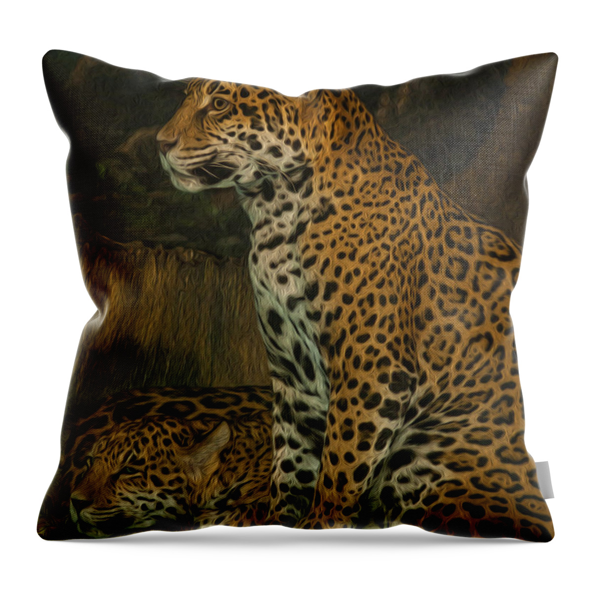 Leopard Throw Pillow featuring the painting Leo and Friend by Jack Zulli