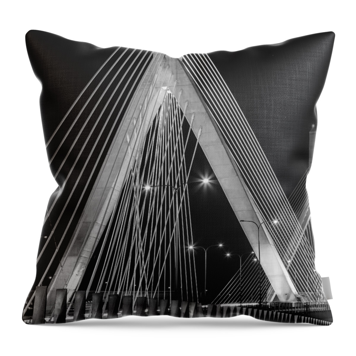 Zakim Throw Pillow featuring the photograph Leonard P. Zakim Bunker Hill Memorial Bridge BW by Susan Candelario