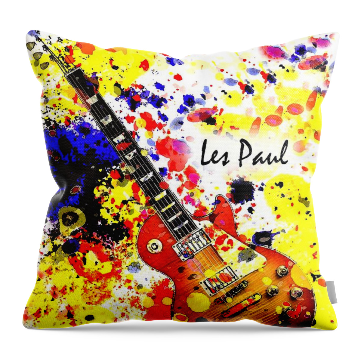 Guitar Throw Pillow featuring the mixed media Les Paul Retro by Brian Raggatt