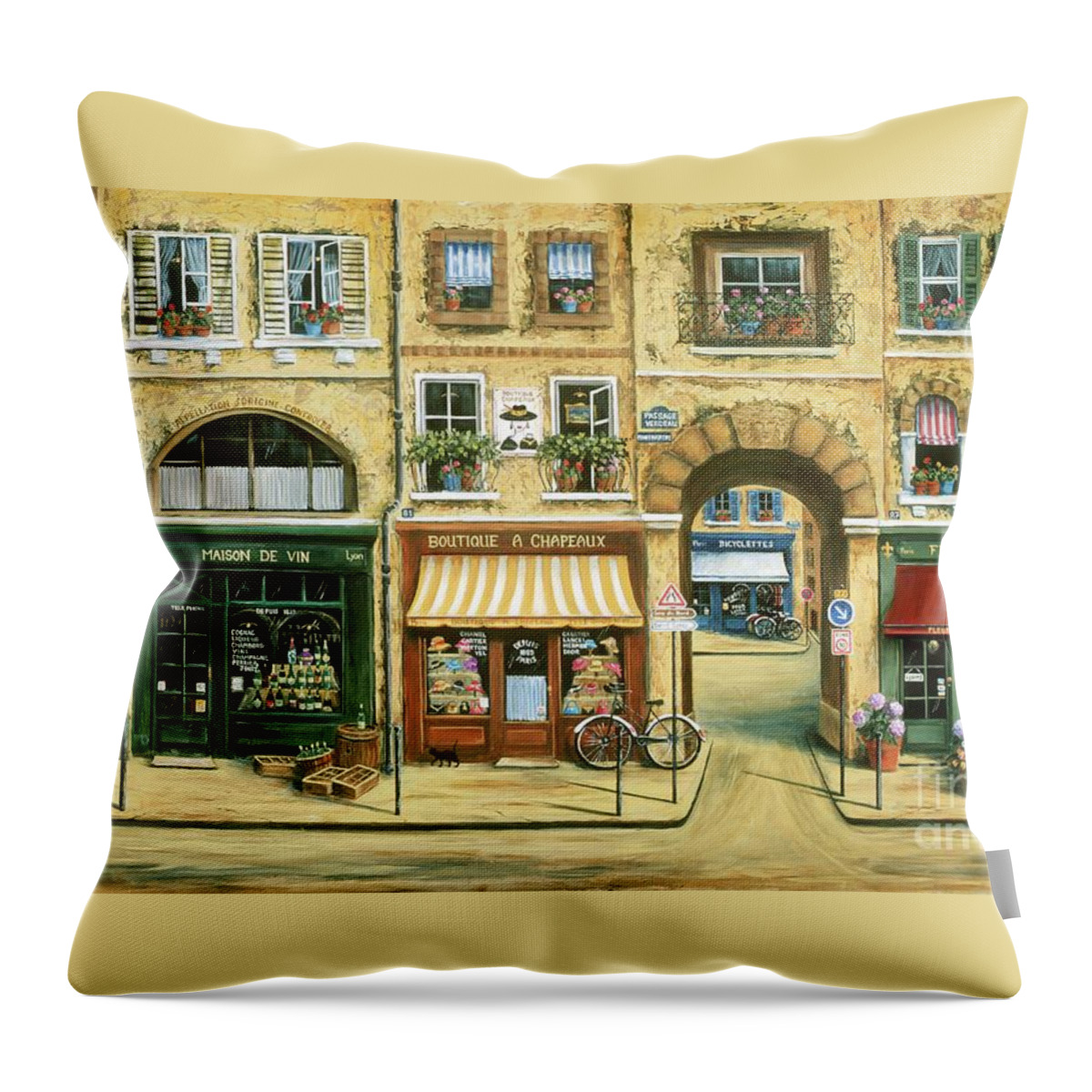 Wine Shop Throw Pillow featuring the painting Les Rues de Paris by Marilyn Dunlap