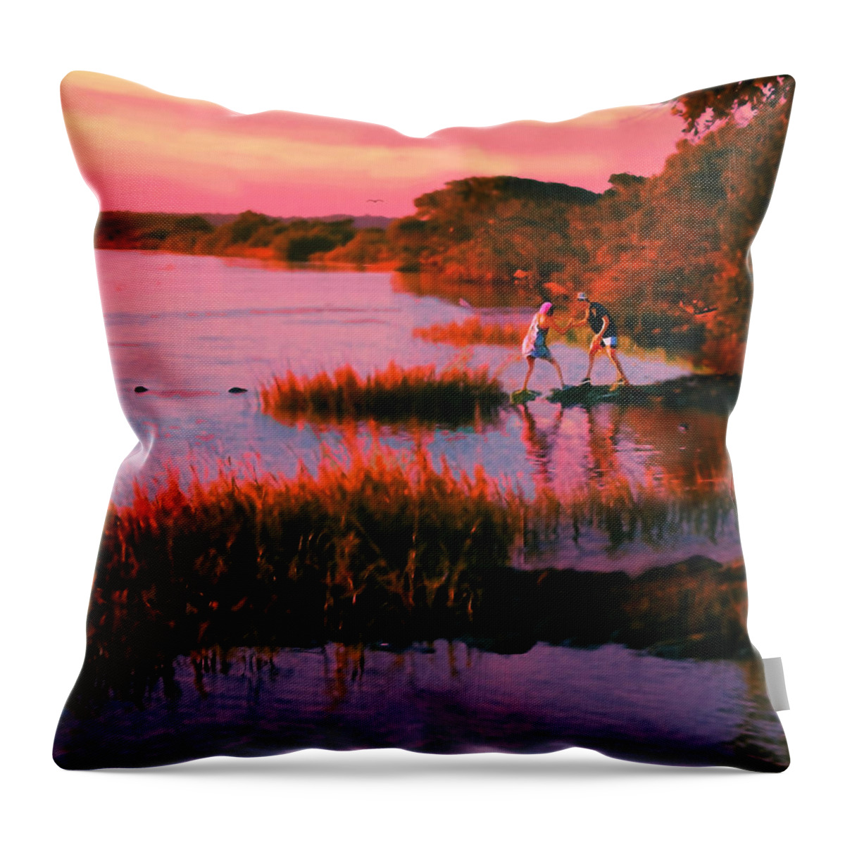 Sports Throw Pillow featuring the painting Let's see who gets wet... by CHAZ Daugherty