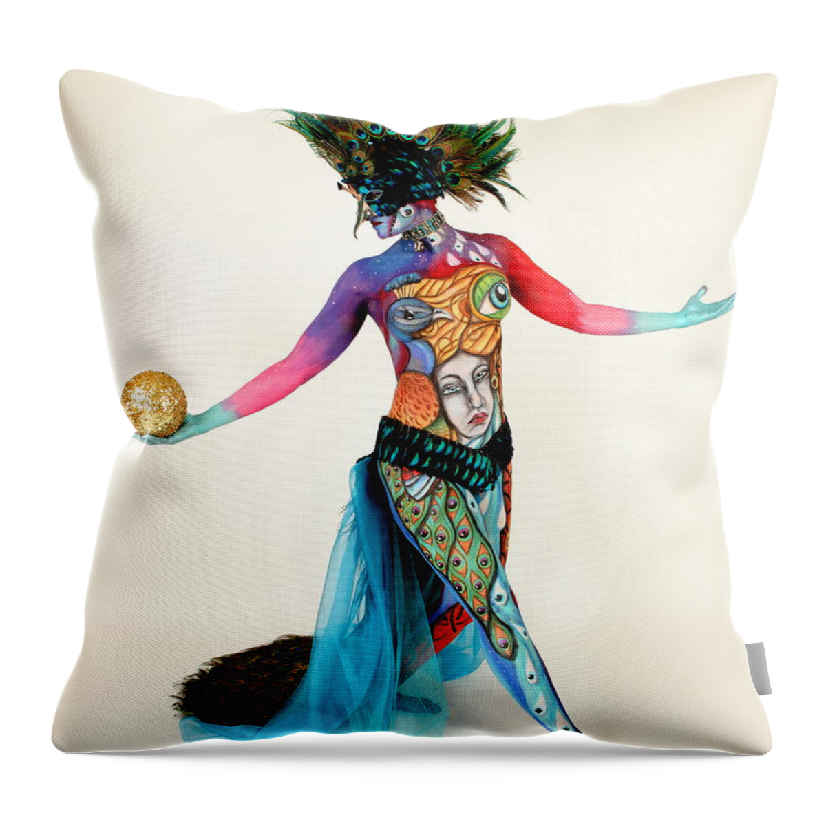 Bodypaint Throw Pillow featuring the photograph Letting Go by Angela Rene Roberts and Cully Firmin