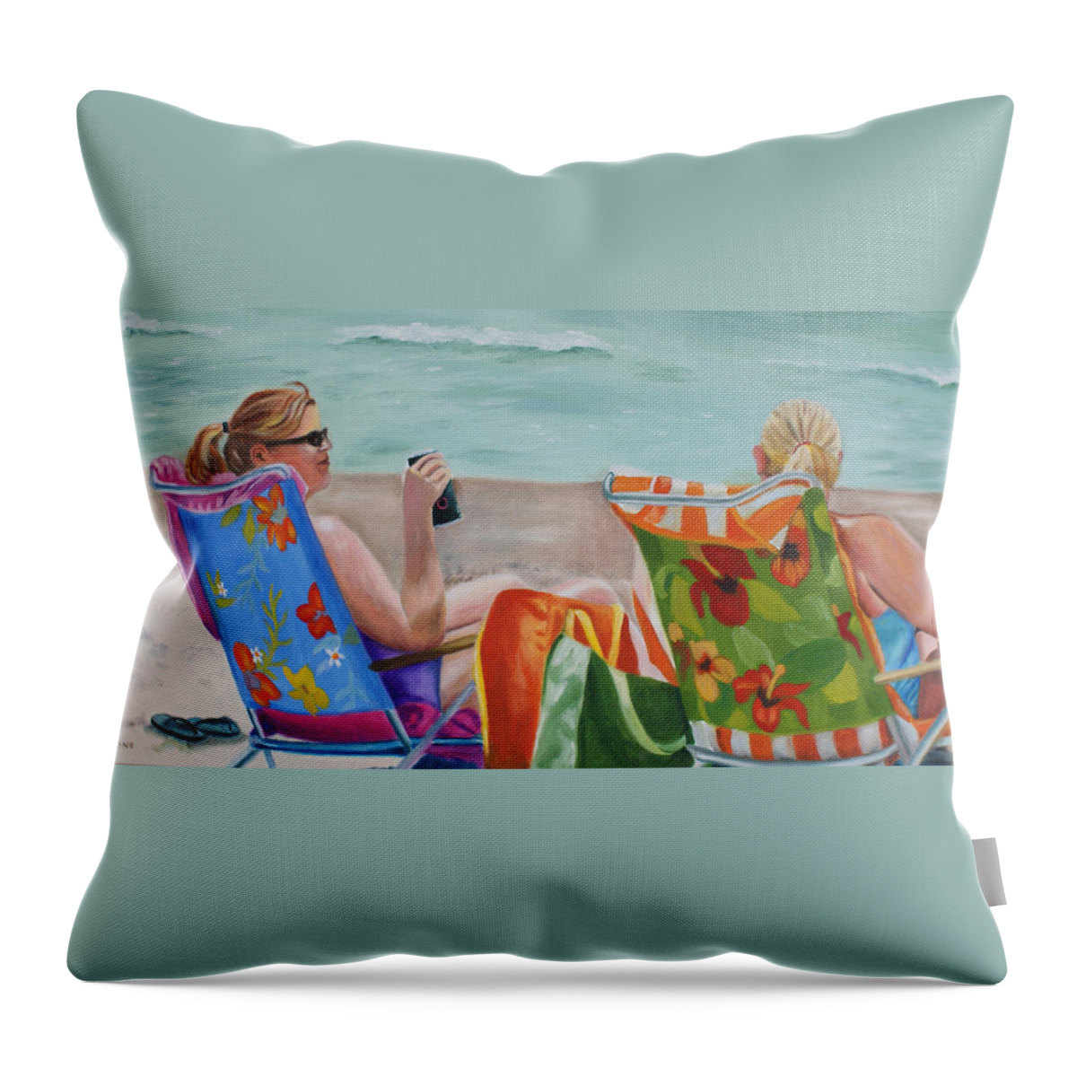 Beach Throw Pillow featuring the painting Ladies' Beach Retreat by Jill Ciccone Pike