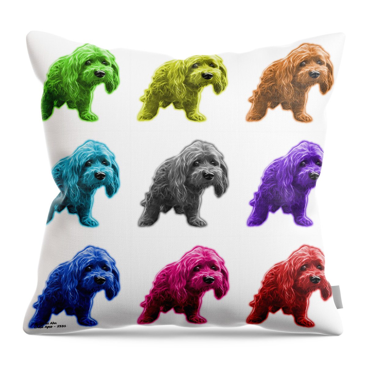 Lhasa Apso Throw Pillow featuring the painting Lhasa Apso Pop Art - 5331 - wb- M by James Ahn