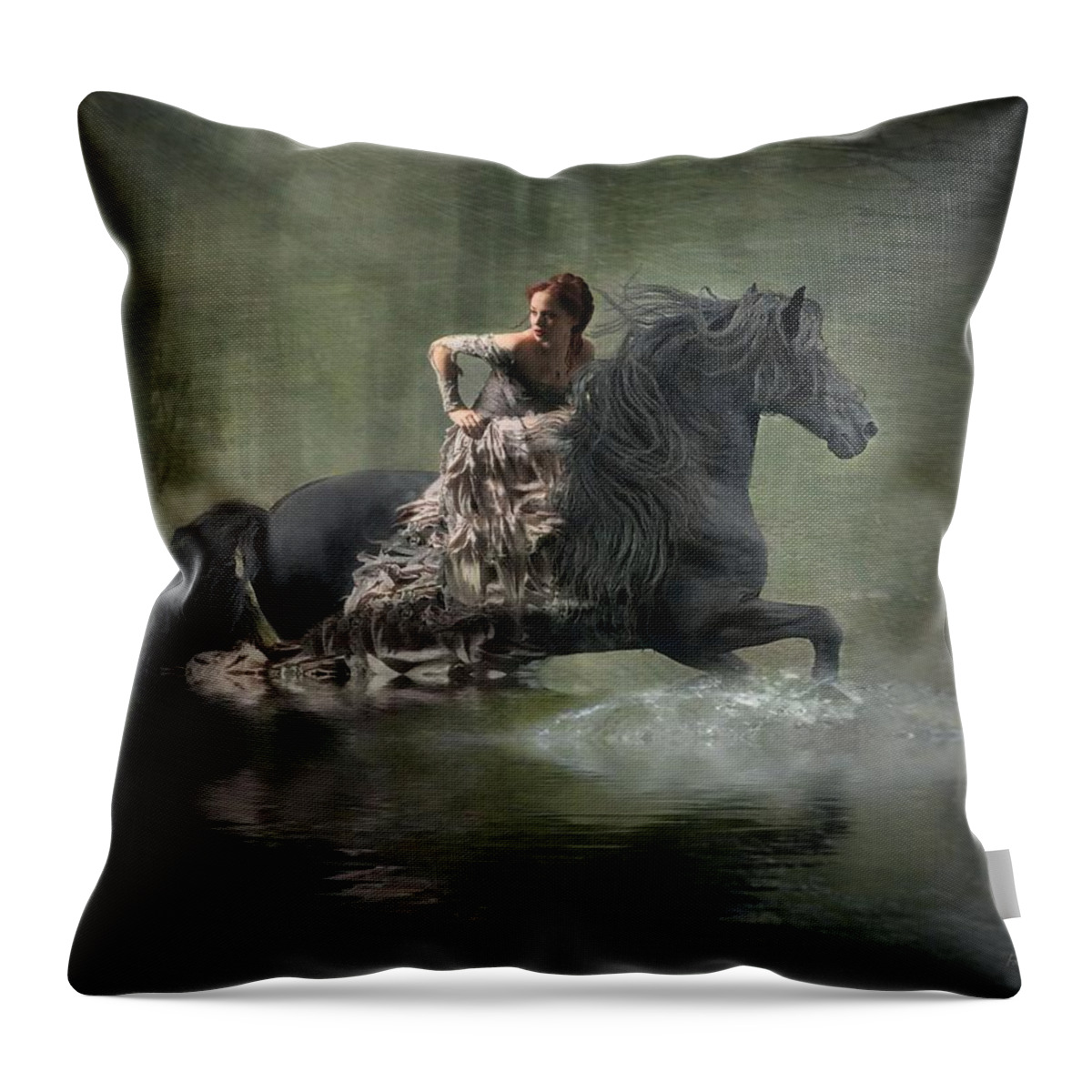 Girl Fleeing On Horse Throw Pillow featuring the photograph Liberated by Fran J Scott
