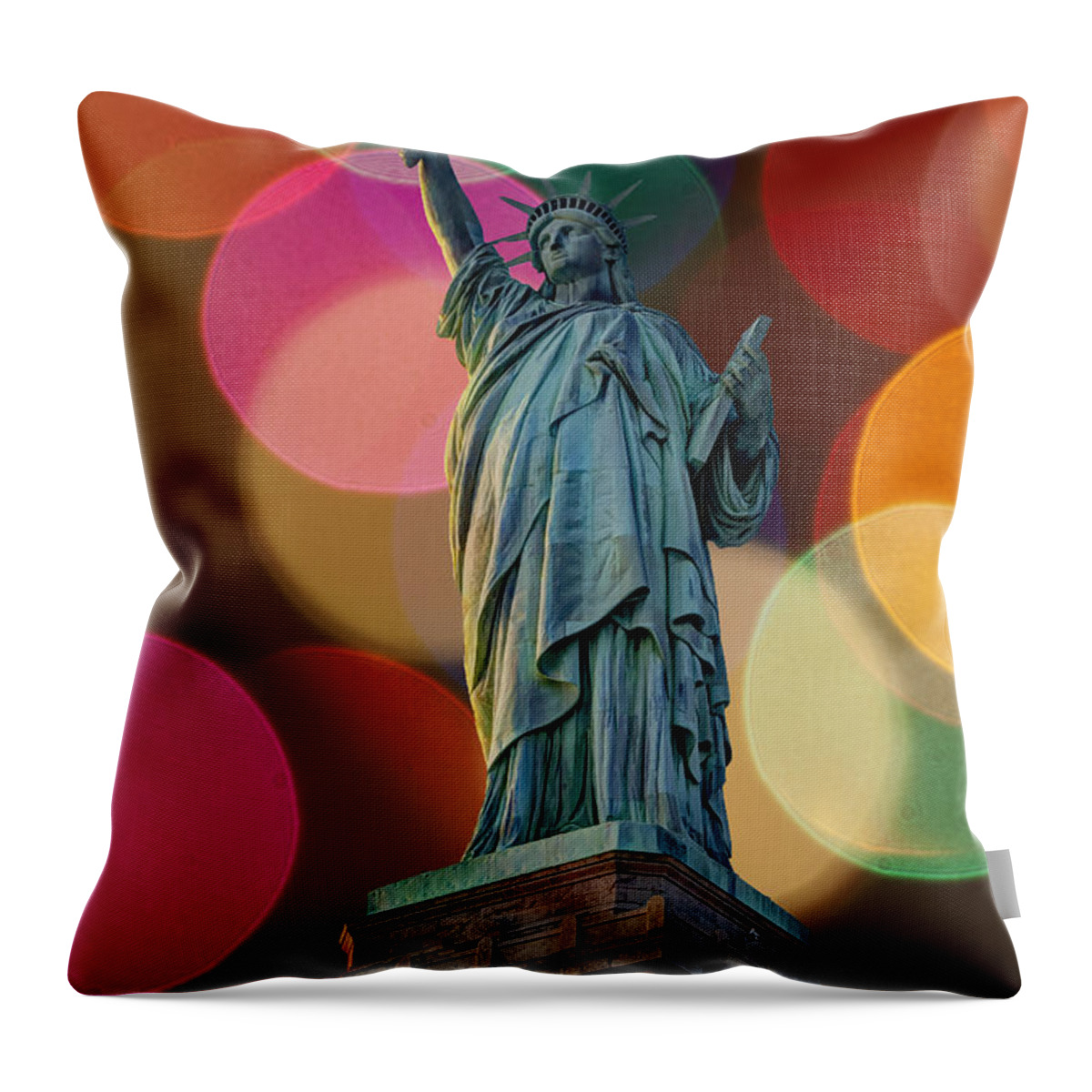 Statue Of Liberty Throw Pillow featuring the photograph Liberty Bokeh by Steve Purnell